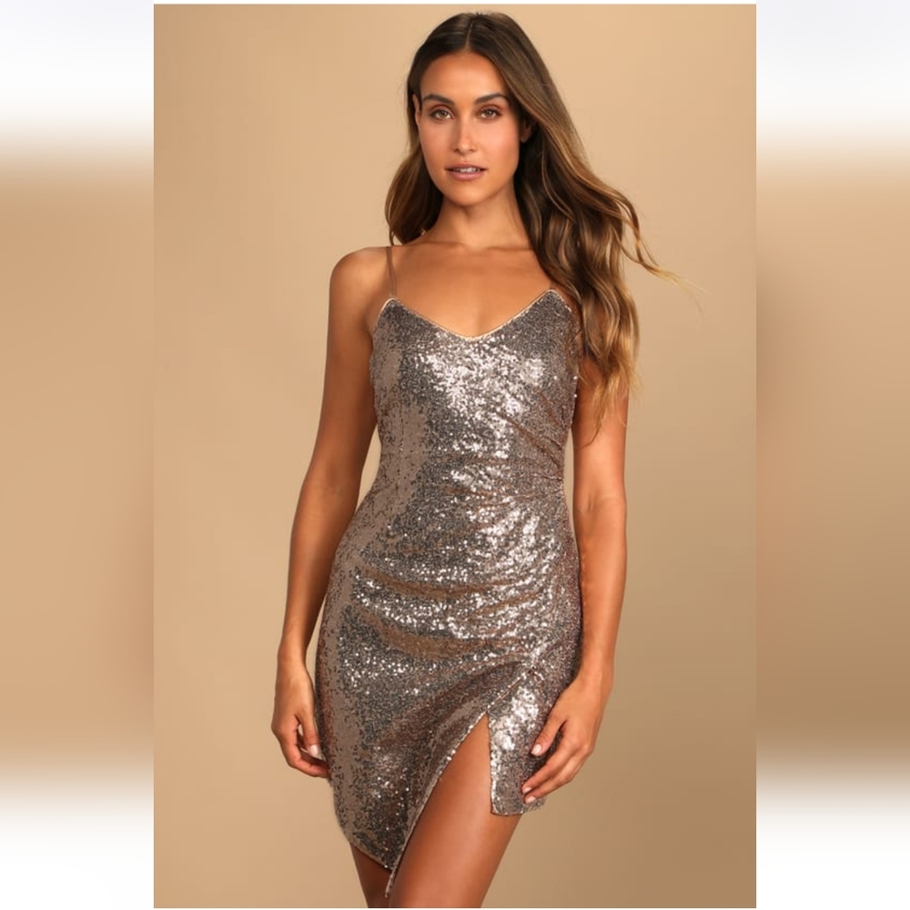Lulus Disco Nights Rose Gold All Over Sequin Bodycon Short Mini Dress - Size S